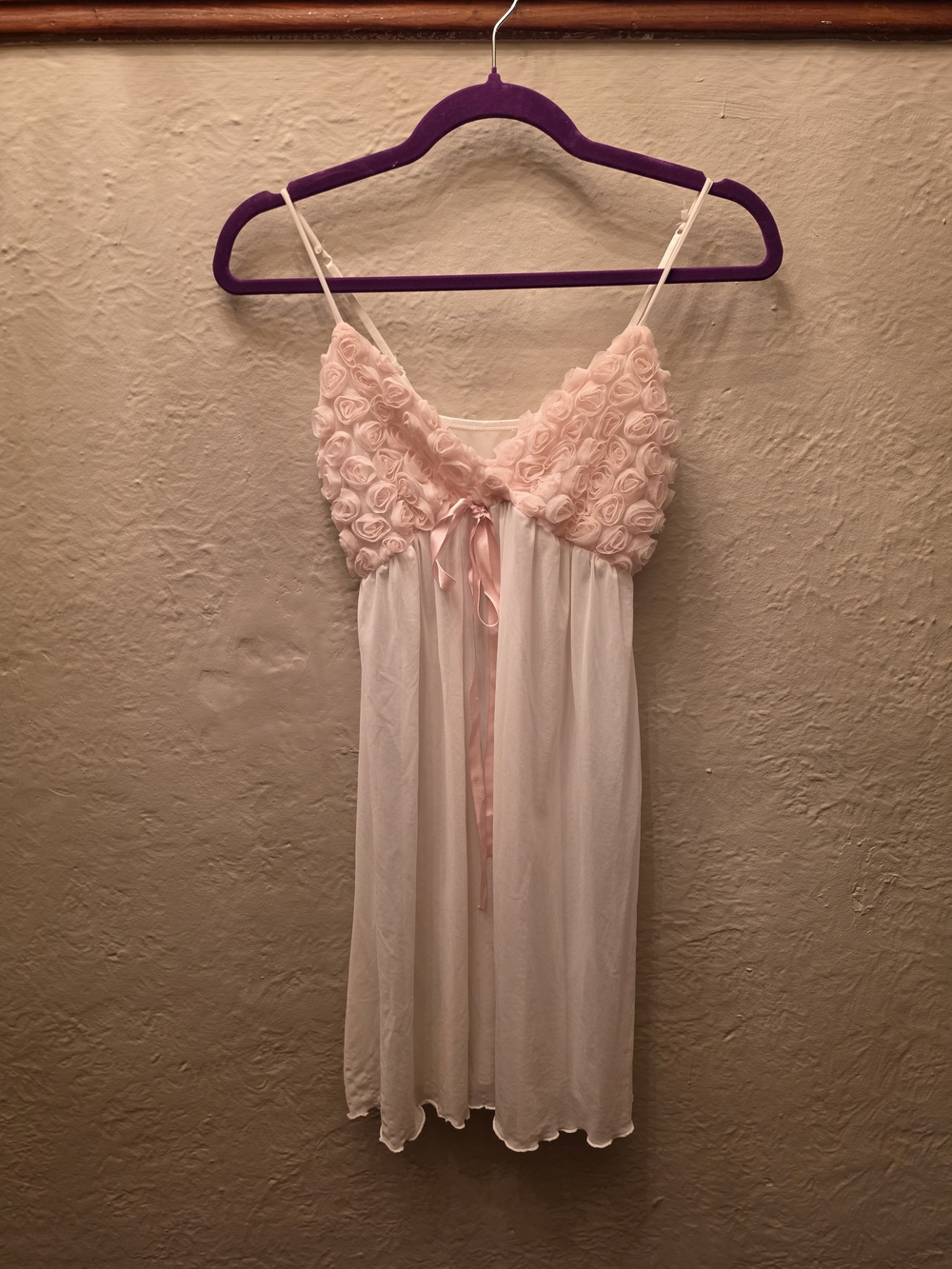 La Vie en Rose Pink Rosette Babydoll Nightgown Slip Dress S - Picture 10 of 10